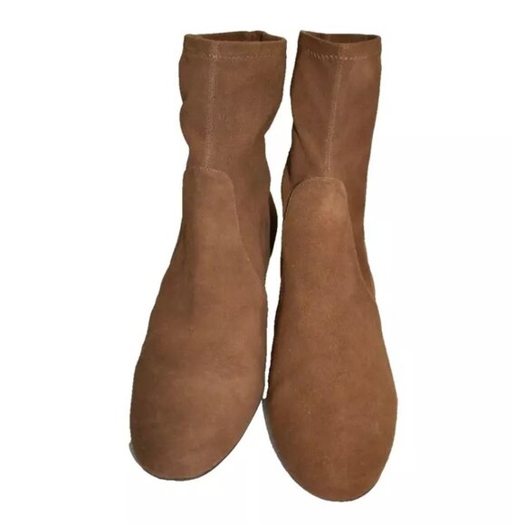 $650 Stuart Weitzman Sofia Block Heel Suede Sock Boots ESPRESSO STRETCH 12 (PB26 - Picture 3 of 8
